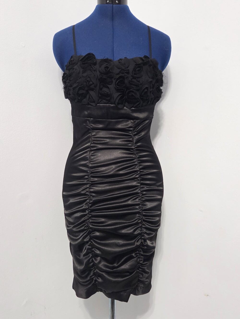 Y2K Black Satin Ruched Mini Dress Size 7